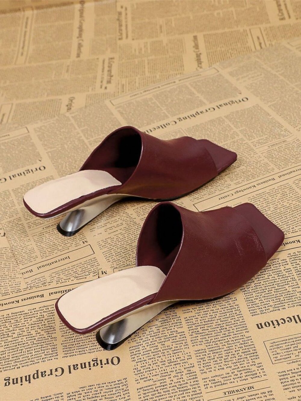 Burgundy Vacation Women's Open Toe Slip-On Heel Mules